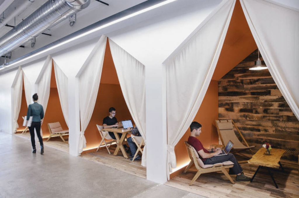 Study Room office space design Shaped as Camping Tents from Airbnb.com
